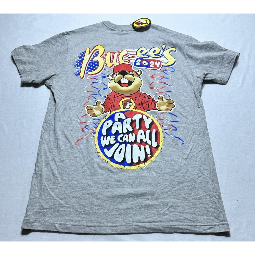 Buc-ee's 2024 A Party We Can All Join Adult Size Small T-Shirt Gray Buc-ees Tee